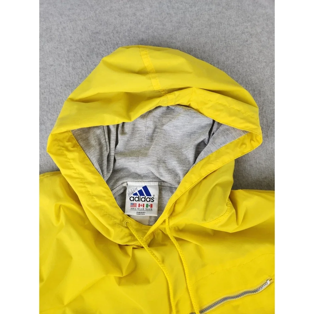 VTG Adidas Mens Windbreaker Jacket Yellow Black stripe Cotton Lined Hoodie LARGE